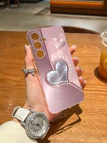 1个磨砂2D情人节粉色爱心LOVE元素印花创意防震手机壳，兼容三星S24/23/22/21 Ultra、A55/54/53/52/51、Pixel 10/10pro/10proxl等型号，送朋友的好礼物，国际版，非国内版 - 無色 - 查看 3