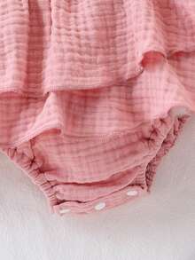 2pcs/Set Soft & Breathable Casual Elegant Sweet Cute Newborn Baby Girl Cotton Layered Ruffle Hem Romper Dress Outfit, Suitable For Daily Wear, Vacation, Party, Outdoor Activities And Photography - Multicolor - View 5