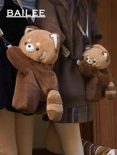 BAILEE Cute Party Raccoon Plush Backpack Cartoon Single Shoulder Crossbody Bag Animal Appearance Large Capacity Mobile Wallet Vacation Party Personalized Backpack Women's Makeup Bag Fashion Campus Backpack Birthday Gift