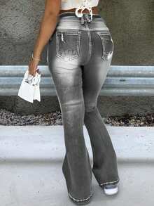 2025 New Women's Stretch Flare Jeans, High-Waisted Tummy Control Sculpting Pants, Soft Bootcut Denim For Daily Commute & Office Elegance - 灰色 - 查看 2