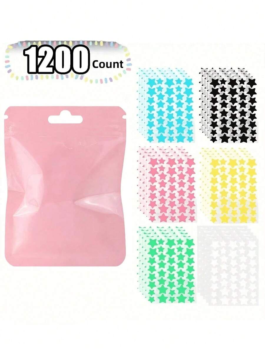 1200pcs Star-Shaped Face Stickers, Cute Pastel Color, Heart Stickers, Protect And Repair Skin, Popular Patterns, Perfectly Cover Spots, Almost Invisible, Suitable For All Skin Types, Party & Bar Girls, Compatible With All Skin Types, Fragrance-Free, No Components