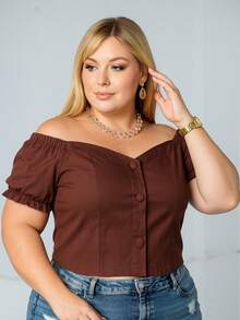 PLUS SIZE BLOUSE BEGALINE ELASTANE CIGANINHA LOOK PLUS SIZE 44 To 52 - Rust Brown - View 1