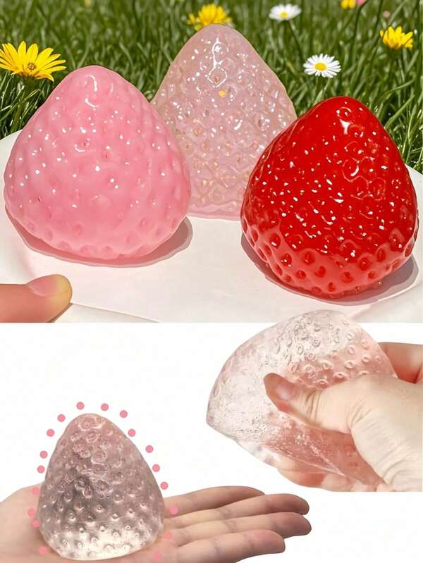 1Pc Juicy Strawberry Squeeze Toy, Stress Relief & Fun For Office Workers, Students, Perfect For All Ages Party Favors & Birthday Gifts,Toys,Pink,Toy
