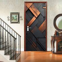 1set/2pcs Geometric Door Stickers | PVC Self-Adhesive, Removable Wall Decals | Modern Black And Copper Design | Contemporary Home Decor For Bedroom, Living Room, Bathroom | Easy To Install, Cute Room Decoration Wall Stickers Wall Sticker