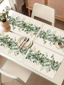 1pc Leaf Pattern Printed Table Runner, 4pcs Leaf Pattern Printed Placemats, Suitable For Holidays, Parties, Birthdays, Dinners, Kitchen & Dining Room Decor, All Season Home & Dining Decoration - Multicolor - View 5