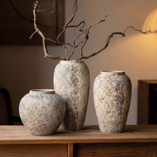 Jarrón de cerámica con diseño floral | Jarrón rústico de granja de cerámica | Jarrón de estilo bohemio para decoración del hogar | Adecuado para mesa, sala de estar, baño, estantería, decoración de chimenea, decoración de habitación, jarrón de flores, jarrón de vidrio