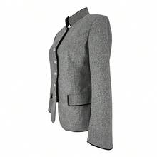 Kontrastfärgad framknapp med fuskfickor för kontoret, kavaj i ullblandning, mångsidig för höst/vinter - Grå - Visa 8