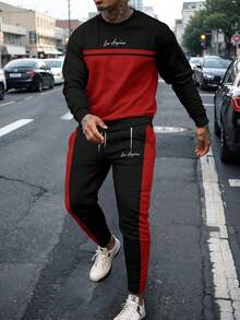 Herren Kontrast-Farbdruck Lässig Crew Neck Raglan Sweatshirt und Jogginghose Set, geeignet für Herbst/Winter Streetwear