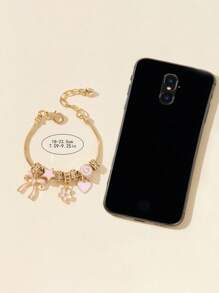 1 件甜美可爱粉色蝴蝶结心形糖果串珠手链，是送给青少年、好朋友、学生、女儿和孙女的理想礼物 - 彩色 - 查看 5