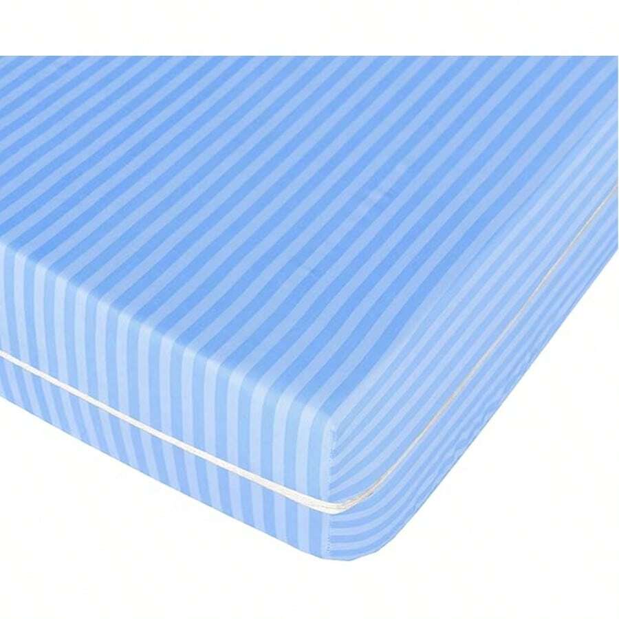 1 Satin Stripe Mattress Protector, Bedding - Height 28 Cm, Breathable Zipper Design, Soft And Skin-Friendly, Soft And Skin-Friendly Fitted Sheet - Home Textile, Suitable For Mattresses 135-180 Cm - White And Blue