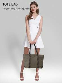 Floless 女士手提包，女士笔记本电脑商务公文包，14英寸笔记本电脑隔层单肩包，顶部提手包，休闲托特包，大容量女士拉链单肩包，购物旅行工作斜挎包 - 棕色 - 查看 5