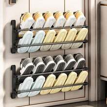 1pc Space-Saving Wall-Mounted Shoe Organizer |   Polyester Fabric |   Multi-Tier Design For Shoes & Slippers |   Easy Install With Adhesive Strips |   Compact Storage For Home & Bathroom |   Ideal Wardrobe Solution, Shoe Storage Organizer - màu đen - Xem 6