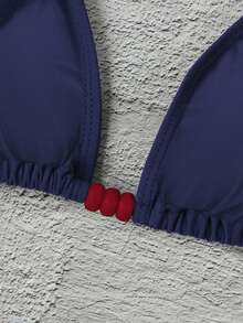 Polovedo 官方新款春夏优雅性感休闲藏蓝色纯色系带比基尼泳衣，适合海滩度假派对约会。 - 藍色 - 查看 2