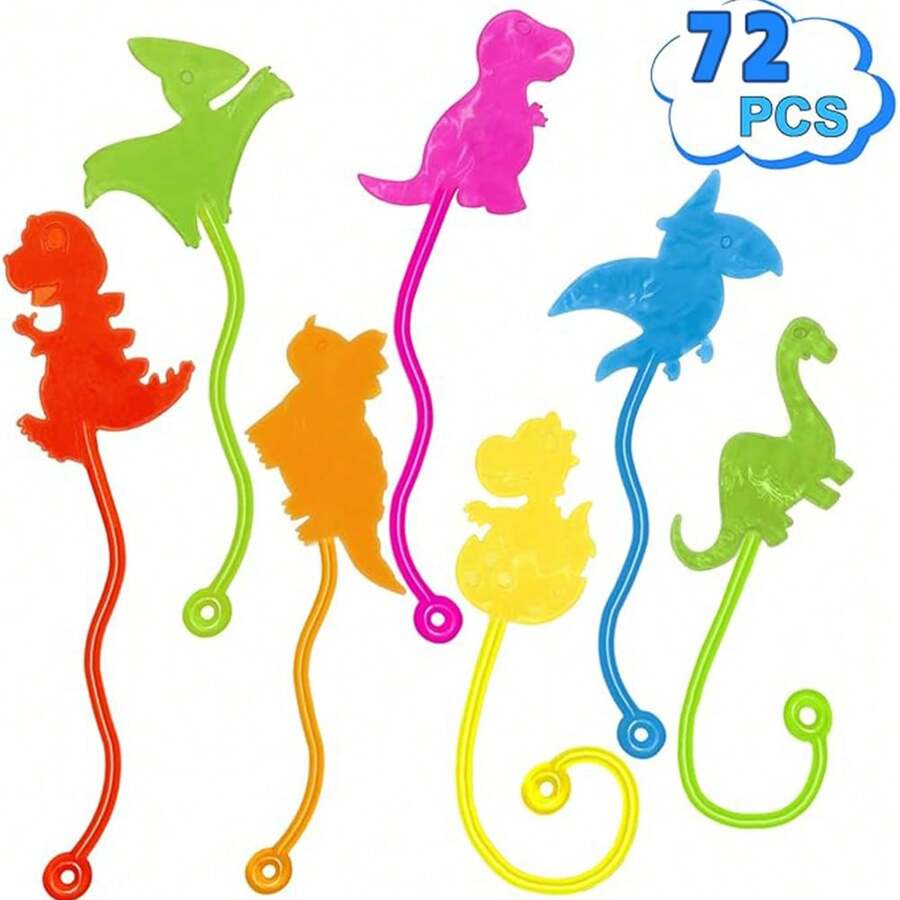 6/12/24/72个恐龙粘手玩具，恐龙主题派对礼品，弹性恐龙粘手玩具，可用作礼品袋填充物，适合课堂奖励、嘉年华、生日派对、万圣节、圣诞节礼物、皮纳塔填充物，款式和颜色多样 - 彩色 - 查看 1