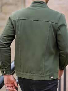 Men's Fashion Casual Military Green Slim Fit American Denim Jacket, Classic Pocket And Collar Design, Essential For Street Style, Men's Stretch Denim Jacket, Suitable For Any Occasion - 軍綠色 - 查看 5