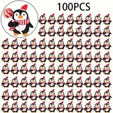 100 张节日圣诞棒棒糖卡片 - 圣诞老人、企鹅和雪人设计，配有红白格子蝴蝶结，非常适合节日礼物、派对礼品和课堂交换、圣诞装饰（10/50/100 张） - 彩色 - 查看 5