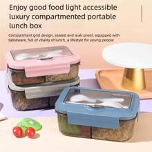 1 Set quadratische einfarbige Fach-Lunchbox mit Deckel & Besteck, wiederverwendbare mikrowellengeeignete Kunststoff-Bento-Box für Büromitarbeiter, Studenten, Partys, Outdoor, Camping, Picknicks, Snacks