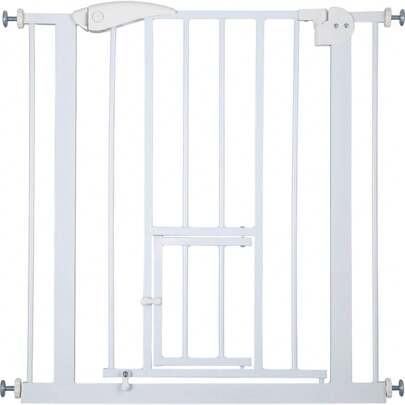 Baby Gate Pet Dog Barrier Stair With Cat Flap Slate Guard Door,Easy Installation 75x82cm