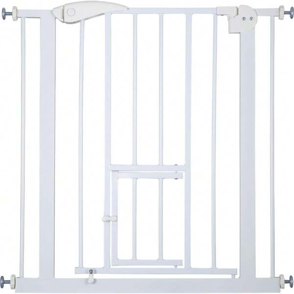 Baby Gate Pet Dog Barrier Stair With Cat Flap Slate Guard Door,Easy Installation 75x82cm