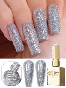 XEIJAYI 1支装15ml璀璨星光系列凝胶指甲油套装，UV LED浸泡式指甲凝胶，半永久，DIY沙龙级美甲凝胶，适合春夏美甲 - 銀色 - 查看 2