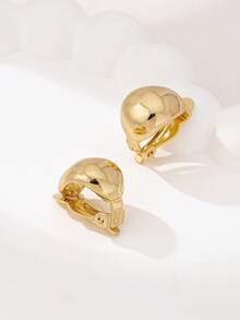 1 Pair Fashionable Casual Versatile Clip-On Earrings For Women, Seamless Gold