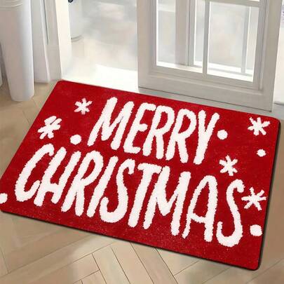 1 pièce Paillasson de Noël, Tapis d'entrée de Noël - Tissu tricoté en polyester rouge, lavable, avec un dos antidérapant, résistant aux taches, séchage rapide, imperméable, absorbant, convient pour l'entrée, la cuisine, le salon, le porche, paillasson décoratif de vacances, décoration de salle de bain et de cuisine, tapis de cuisine