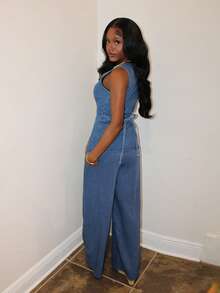 Steph T Vintage Sleeveless Denim Peplum Top – Button Down Fitted Jean Tank For Women,Button Down Denim Top, Fitted Jean Top, Denim Tank Top, Vintage Denim Top, Sleeveless Denim Top, Corset Denim Top, Structured Denim Top, Old Money, Business Casual Woman