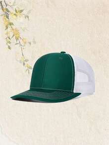 1pc Custom Trucker Hat Vintage Leather Printed Label Color-Blocked Design Customizable Logo Or Text Unisex Outdoor Embroidered Cap Snapback - Multicolor - View 28