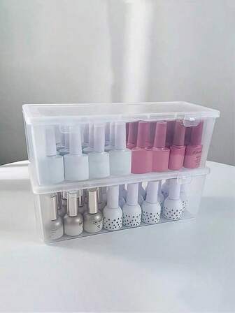 1 pieza/2 piezas Caja organizadora de esmalte de uñas transparente extra grande - Almacenamiento apilable para herramientas de arte de uñas, estuche para accesorios de belleza de grado salón, regalos para mujeres, regalos de Navidad, ideas de regalo para mujeres