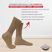 Diabetic Crew Socks Mens, Womens Loose Fit - 3 Pairs - Màu Khaki - Xem 4