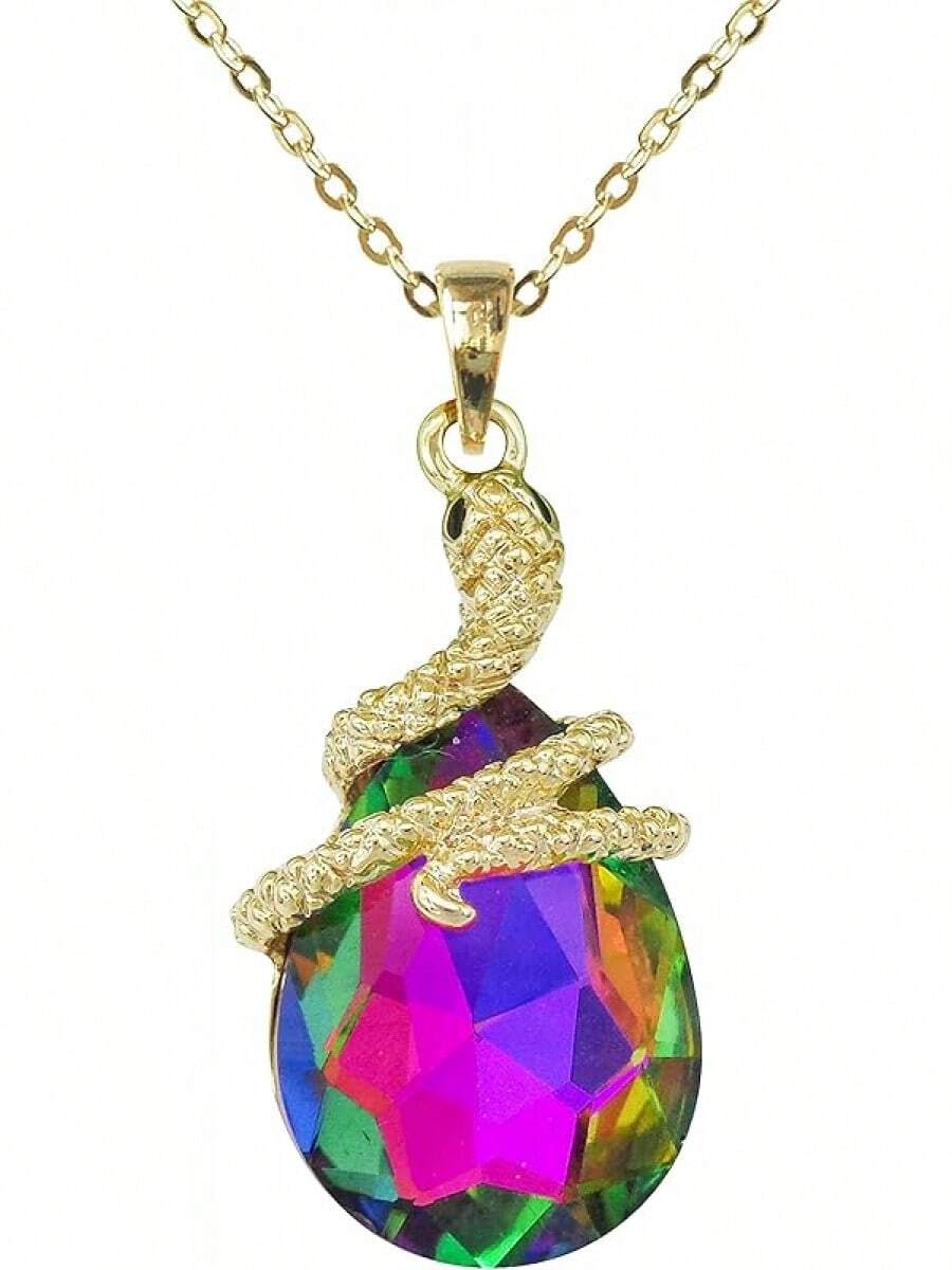 18k Gold Plated Water Drop Crystal Multicolor Snake Pendant Necklace 16"+2"2025 - 豐富多彩的 - 查看 1