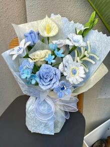 蓝白管道清洁花套装，升级版DIY工艺套装，适合母亲节、毕业典礼、情人节及节日礼物，工艺毛线芯套装，蓝白管道清洁花套装 - 藍白色 - 查看 5