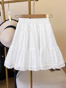 Women's Embroidery & Burn-Out Pattern Casual Skirt, Elegant Sweet Fashion Loose And Versatile