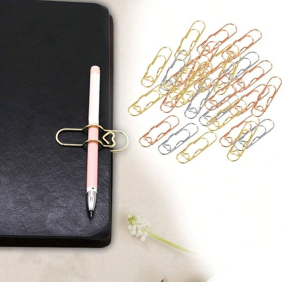 6pcs Random Color Love Metal Pen Holder, Notebook Multifunctional Bookmark, Paper Clip Stationery Tool. Essential Supplies For Home School Office - 6pcs - View 1