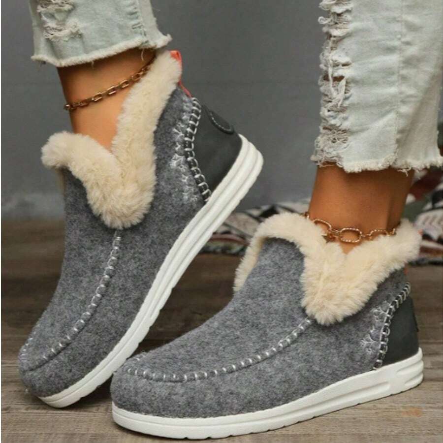 Women's Winter Snow Boots, Casual Thick Warm Non-Slip Short Boots, Multifunctional Flat-Soled Design, Fashionable And Comfortable Winter Home Shoes - 灰色 - 查看 1
