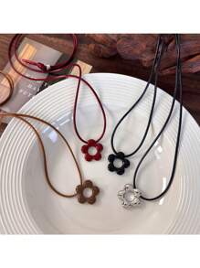 1 件时尚百搭花卉蜡绳项链，适合女士，独特设计颈链，2025 年新品 - 吊墜項鍊 - 查看 4