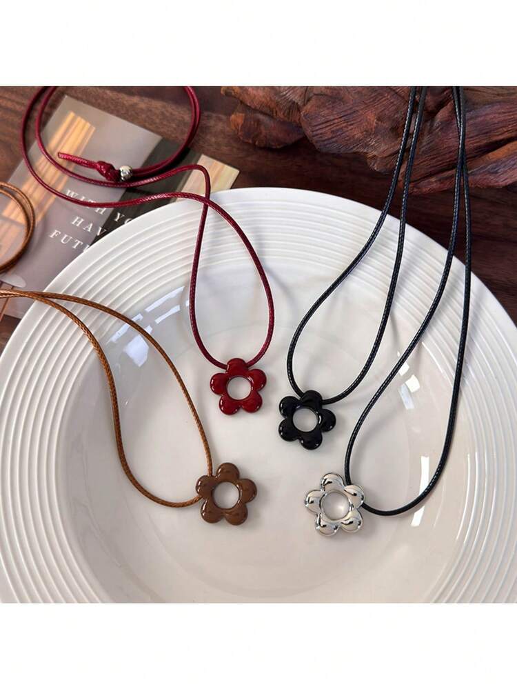 1 件时尚百搭花卉蜡绳项链，适合女士，独特设计颈链，2025 年新品 - 吊墜項鍊 - 查看 4