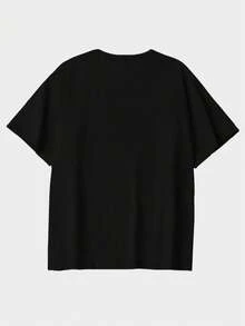 2025女款黑色印花T恤，向日葵印花设计，休闲风格，100%纯棉，透气面料，剪裁舒适，夏季穿着，亲肤耐用 - 黑 - 查看 3