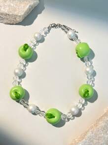 1pc Pineapple, Strawberry, Apple Beaded Pendant Colorful Necklace, Fashion Necklace Accessory, Holiday Gift