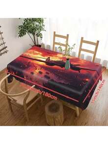 1 pieza Mantel con diseño de arte de avión con tema de guerra, adecuado para decoración y colección de escritorio, mantel rectangular, lavable a máquina, mantel de estilo retro para picnic, camping, boda, fiesta de cumpleaños, restaurante, decoración del hogar, decoración navideña