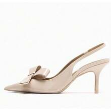 Bow Knot Slingback Kitten Heels Women Closed Pointed Toe Pumps Stiletto Heels Sandals, Fashionable - 裸體 - 查看 5