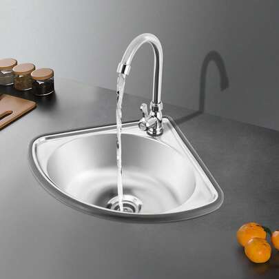 TFCFL 1pc Stainless Steel Corner Sink With Faucet And Inlet Pipe - Wall Mount Triangle Wash Basin For Kitchen And Bathroom - Ideal Gift For Family And Friends