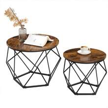 Coffee Tables, Set Of 2 Side Tables, Robust Steel Frame, For Living Room, Bedroom, Rustic Brown And Black - Rust Brown - View 6