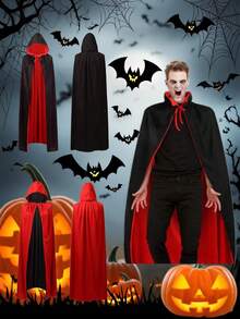 1 件酷炫万圣节角色扮演双面黑红连帽斗篷 - 非常适合派对和节日装扮道具，可扮演吸血鬼或任何其他角色 - 彩色 - 查看 2