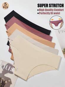 5Pcs Seamless Panties Low Waist Women's Briefs Elasticity Panty Comfortable Breathable Underwear Woman Set Ultra Thin Lingerie Sexy Underpants Solid Color Traceless Knickers Soft Minimal Style Shorts Thongs For Daily Wear