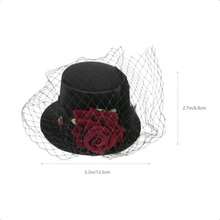 BESPORTBLE Victorian Mini Top Hat Classic Black Hat Hair Clip With Red Rose And Veil Elegant Fascinator For Cocktail Tea Party Women's Accories - 如圖 - 查看 3