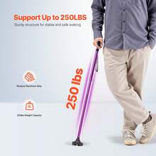 Walking Cane For Man Woman, Folding Walking Stick With 8-Level Adjustable Height, 4-Pronged Pivoting Base, Lightweight & Portable Aluminum Mobility Aid For Senior Adults, 250LBS Loading (Purple) - 紫色 - 查看 4
