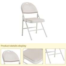 GarveeHome - Juego de 4 sillas plegables con cojín y respaldo acolchados de piel sintética, de metal, para interior y exterior, apilables, para camping, comedor, oficina y fiestas, color beige - Beis - Ver 5