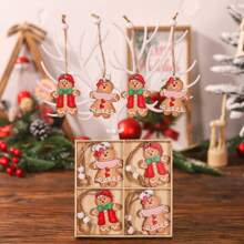 4 Stück Weihnachts-Lebkuchenmann Ornamente, Holz Lebkuchen Figuren Ornamente, Weihnachts Holz Hängende Dekorationen Anhänger für Weihnachts Heim Party Gunst Zubehör Weihnachten Weihnachtsdekoration Weihnachtspyjamas Weihnachtsgeschenke Weihnachtsdekoration
