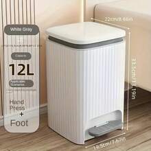 Senmeo [Light Luxury Style Dual-Opening Trash Can], 14L Large Capacity, Hand-Press + Foot-Pedal Dual Opening, Cream Yellow + Rose Gold, Household Storage Bin - 陶瓷白+特級灰 - 查看 10